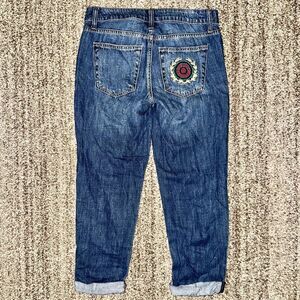 Tommy Hilfiger Women's Cuffed Crop Vintage Embroidered Jeans Logo Pocket Blue 0